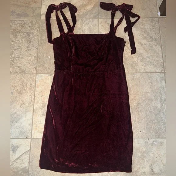 House of Harlow 1960 x Revolve Burgundy Velvet Shoulder Tie Maroon Mini Dress M - Picture 3 of 8